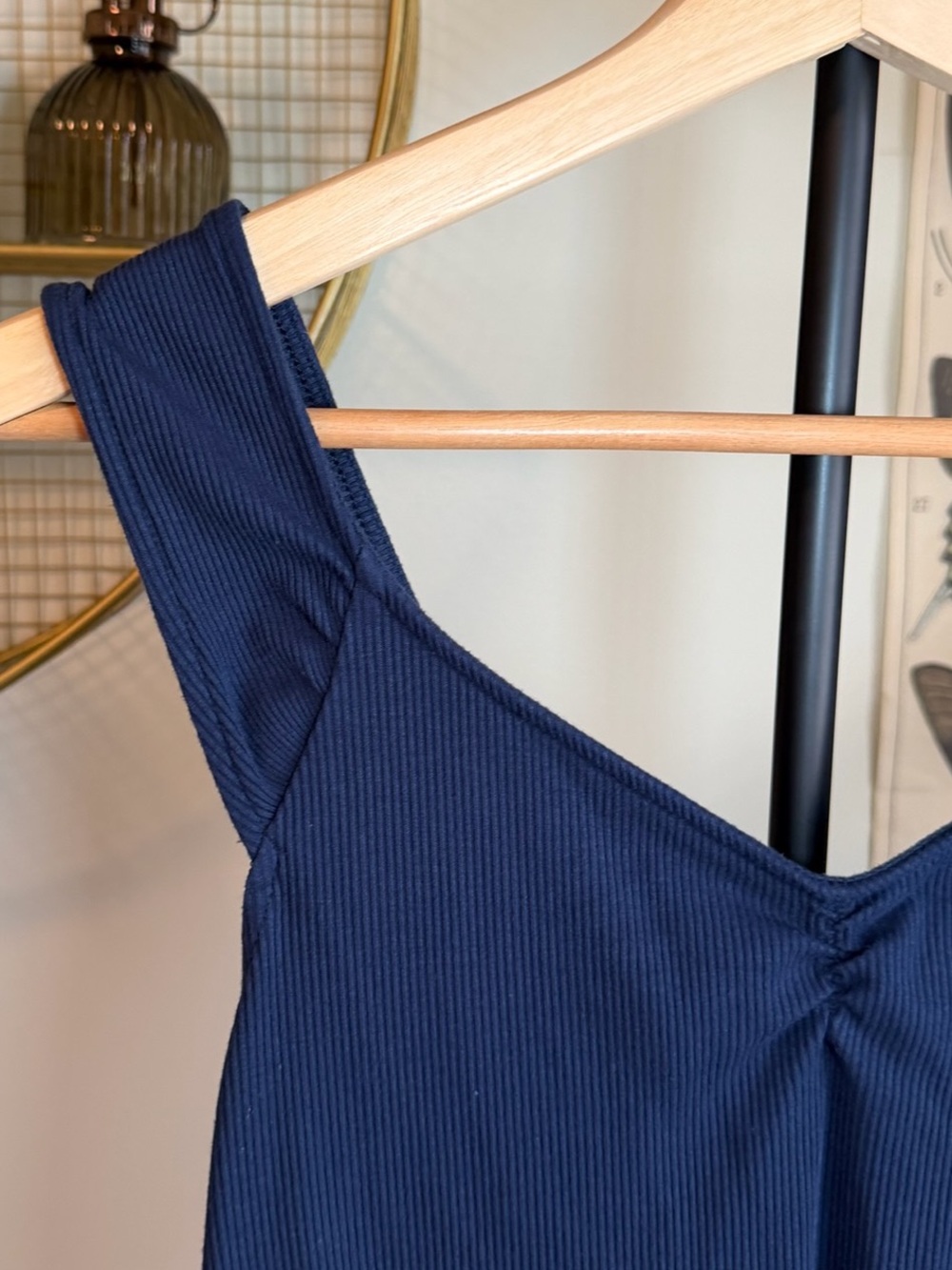 Navy Ribbed V-Neck Bodysuit - Picture 5 of 6